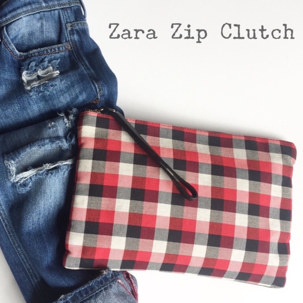 NWT-Zara plaid zip clutch
